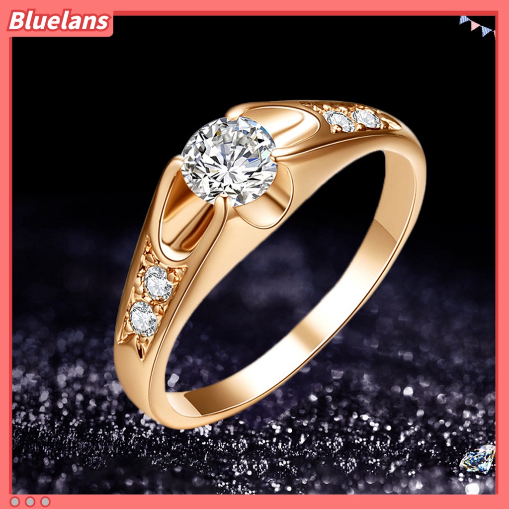 {In Stock} Cincin Wanita Halus Mengkilap Tembaga Berlian Imitasi Cincin Kawin Tertanam Untuk Pesta