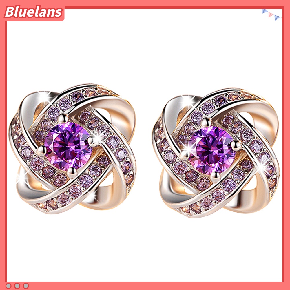 {In Stock} Fashion Perhiasan Wanita Perak Disepuh Telinga Stud Cubic Zirconia Berlian Imitasi Anting