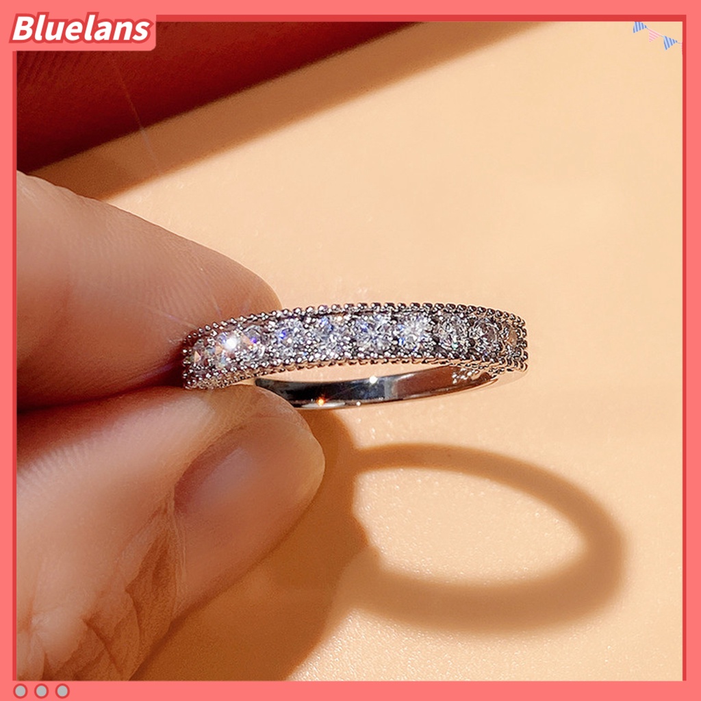 {In Stock} Unisex Cincin Bulat Cubic Zirconia Perhiasan Bersinar Terang Kilau Jari Cincin Hadiah Hari Kasih Sayang