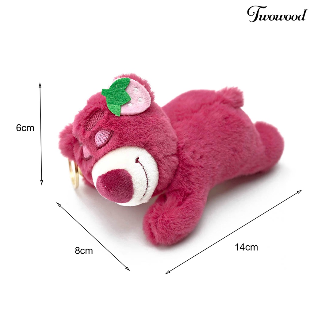 Twowood Gantungan Kunci Beruang Liontin Kartun Sprawled Lazy Bear Sweet Color Antikarat Keys Storage Strawberry Shoulder Bag Decoration Bear Mainan Mewah Mobil Decor Stuff