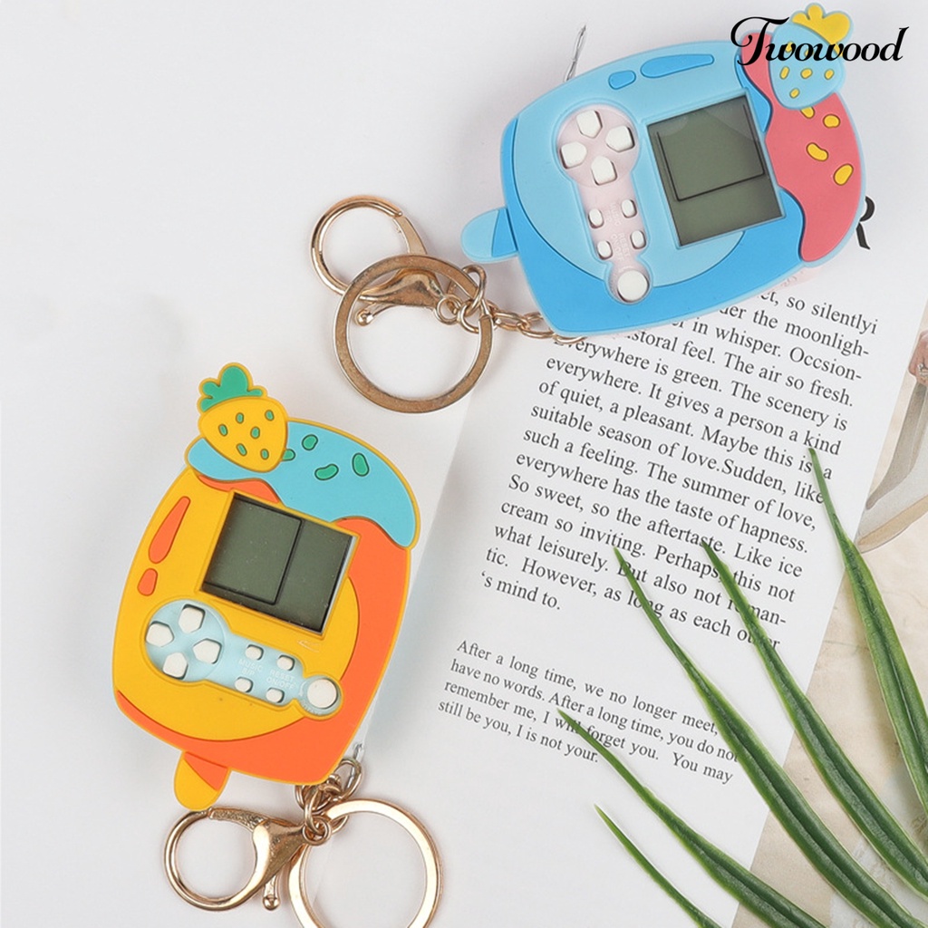 Twowood Konsol Game Genggam Lucu Dengan Blok Gantungan Kunci Permainan Penghilang Stres Ransel Ornamen Konsol Game Mini Mainan Anak