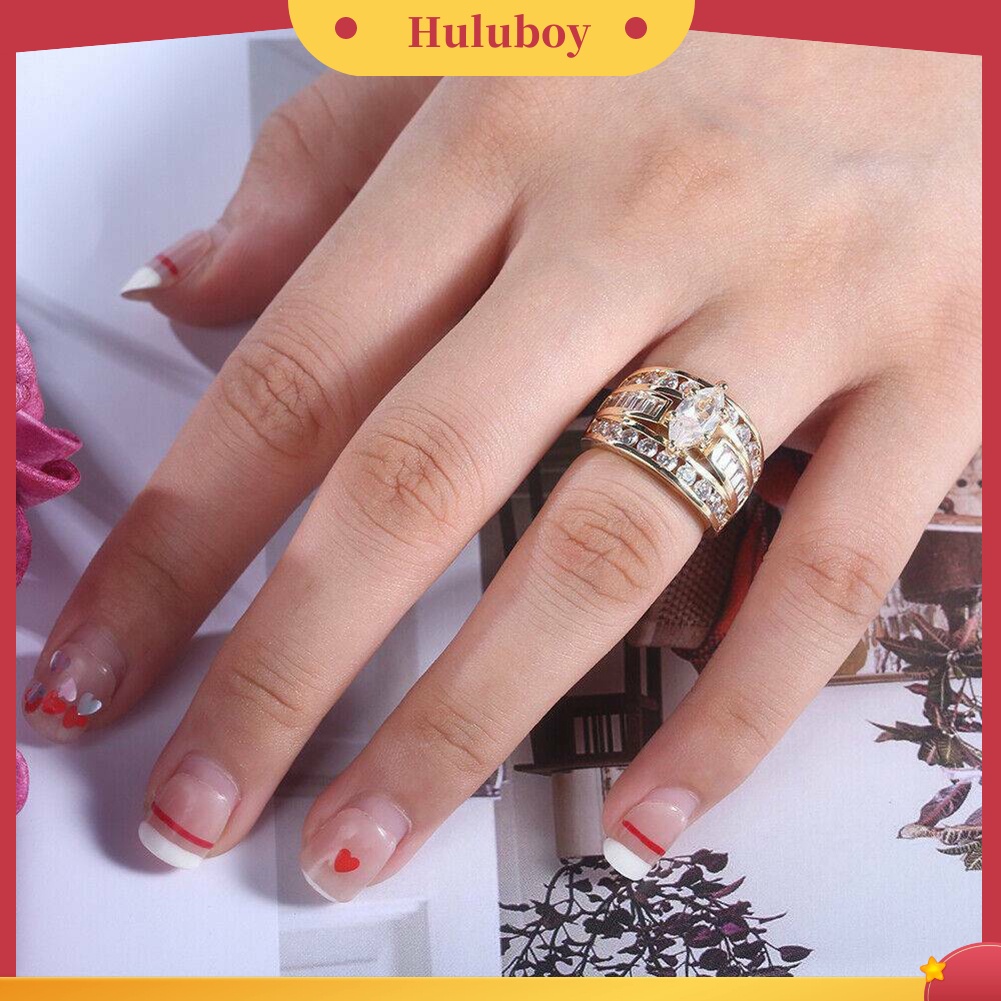 {Ready Stock} Fashion Wanita Cubic Zirconia Hias Pernikahan Pertunangan Jari Cincin Perhiasan Hadiah