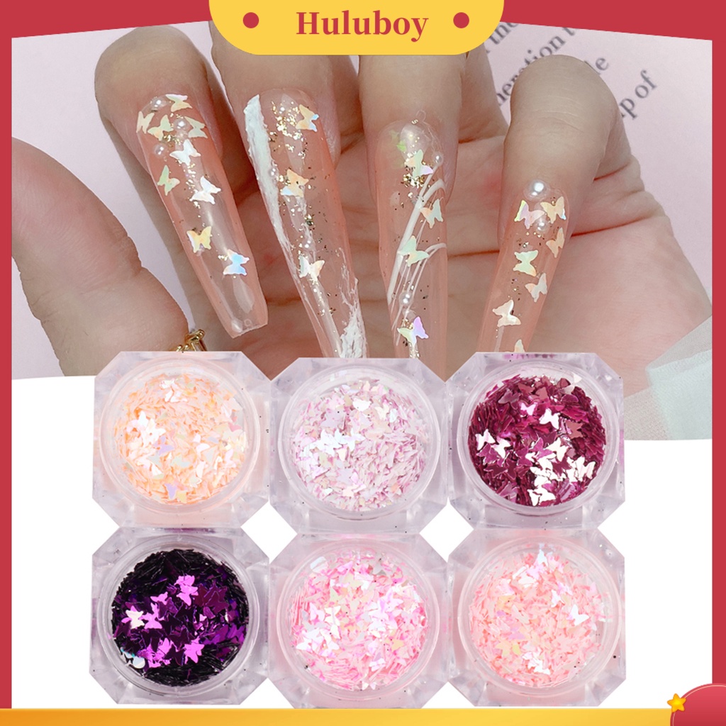 {In Stock} 6Pcs/Set Manicure Decor Cantik Bersinar Tempel Mudah Hidup Kreatif DIY Ringan Bentuk Kupu-Kupu Kuku Glitter Sequin Untuk Wanita