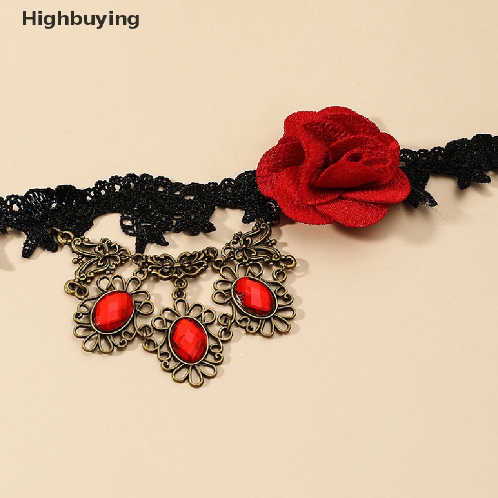 Hbid Kalung Choker Liontin Charm Bunga Kristal Vintage Untuk Wanita Gothic Lace Neck Glory