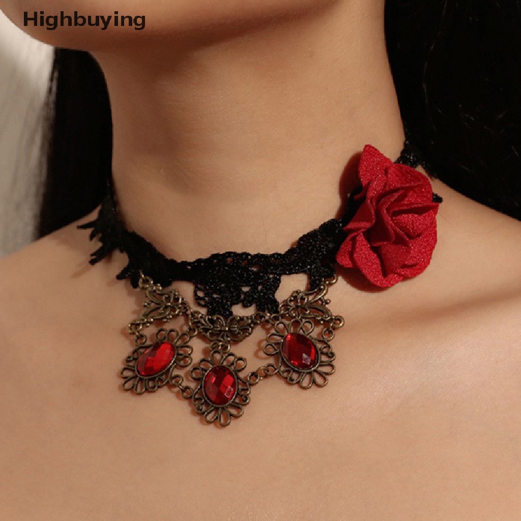 Hbid Kalung Choker Liontin Charm Bunga Kristal Vintage Untuk Wanita Gothic Lace Neck Glory