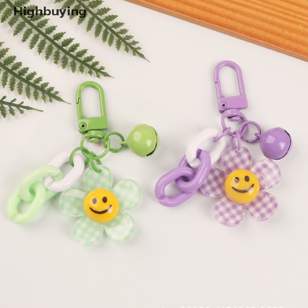 Hbid Lucu Smiley Face Bunga Matahari Warna Kisi Gantungan Kunci Dengan Bell Ransel Kunci Liontin Keyrings Aksesoris Kawaii Key Ring Mainan Pesona Hadiah Ornamen Glory