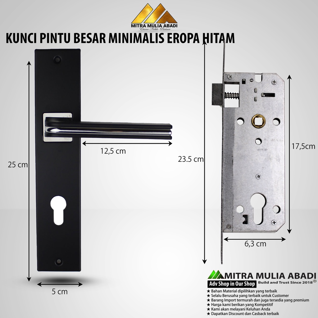 Kunci Pintu Handle Besar Hitam Minimalis Eropa Fullset