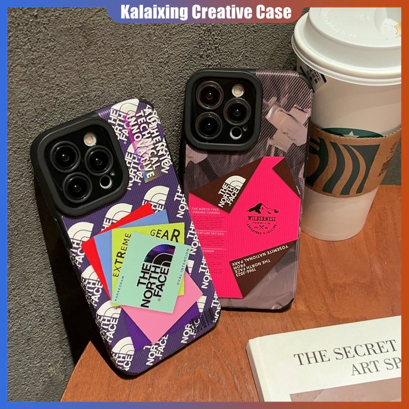 The North Face Label Casing Handphone Bahan Kulit Untuk iPhone 14 Pro Max13 12 Pro Max XR Xs Max7 8 Plus Soft Case Bermata Lurus Dengan Perlindungan Lensa