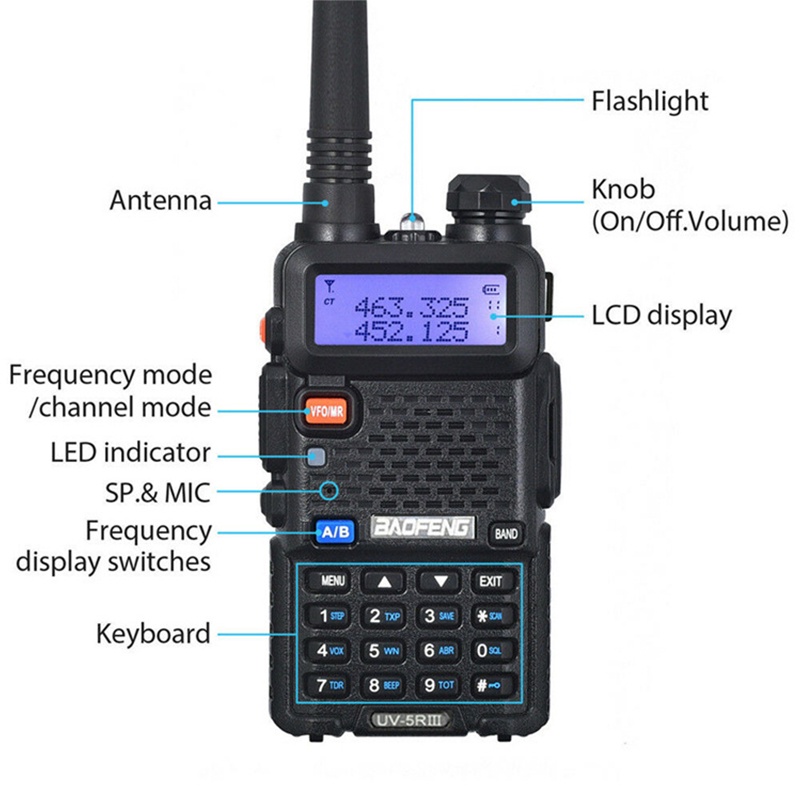 HT UV5R BAOFENG Walkie Talkie Dual Band 5W 128CH UHF+VHF handy talkie Original uv5r Two-Way Radio COD Walkie Talkie Konstruksi