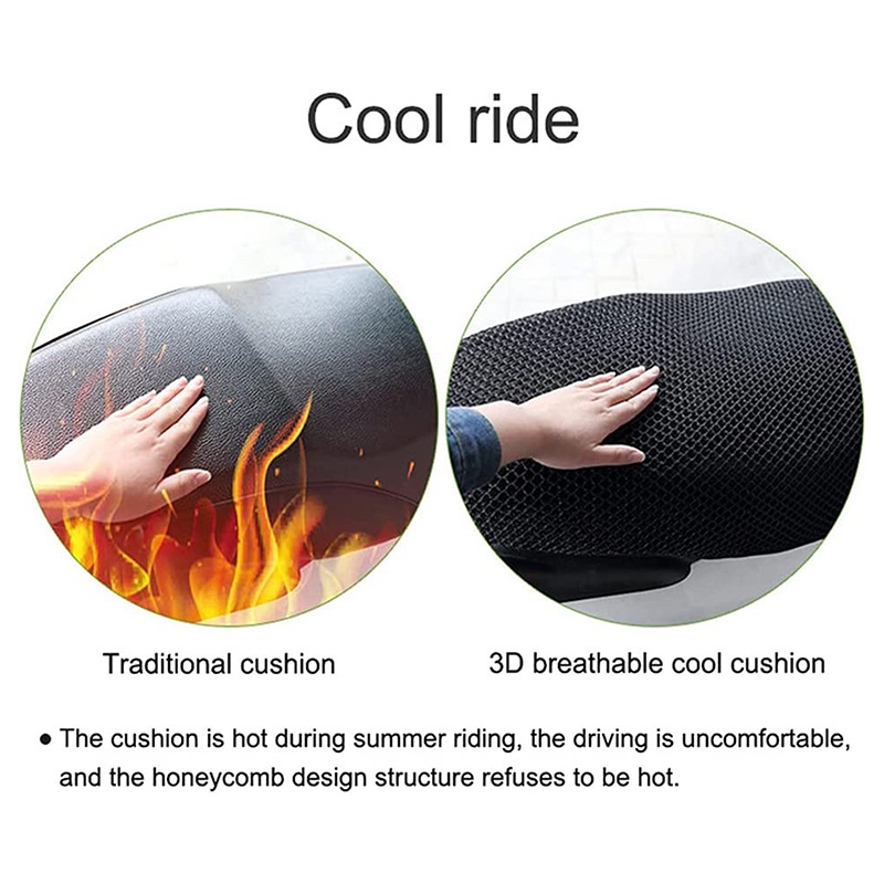 [AYBX] Musim Panas Motor Skuter Kursi Cover Elektrik Bernapas Aksesoris Motor Matahari 3D Hitam Perlindungan Peredam Panas Kursi Net