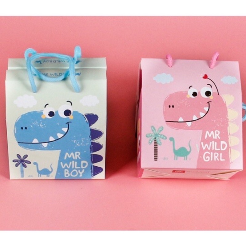 Hadiah Hampers Lebaran Anak Souvenir Acara Ulang Tahun Anak Paper Bag/Goodie Bag/Box Tenteng Anak Dino Boy Girl