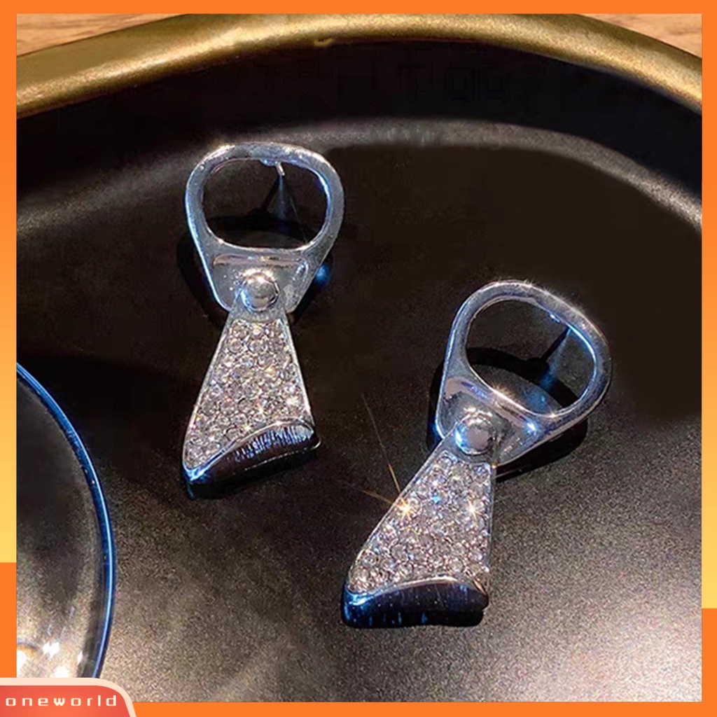 [OWR] 1pasang Wanita Anting Geometris Berlian Imitasi Menawan Pengerjaan Halus Berkilau Berdandan Hypoallergenic Toples Tarik Cincin Kreatif Stud Earrings Perhiasan Aksesori