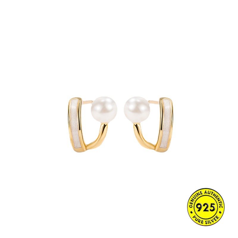 Anting Pejantan Mutiara Fritillary Bermutu Tinggi Temperamen Perempuan Anting Antik Lapisan Ganda U1214
