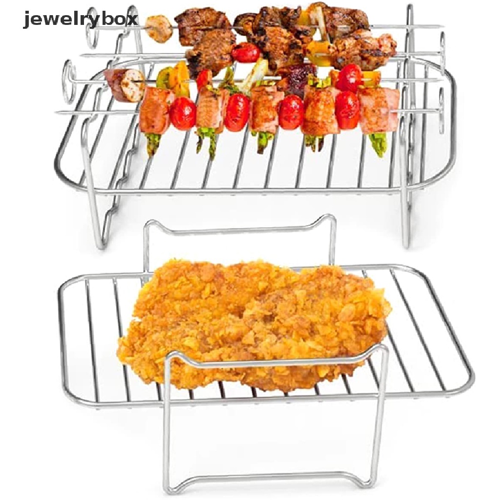 [jewelrybox] Rak Air Fryer Keranjang Ganda Air Fryers Stainless Steel Grill Holder Air Fryer Aksesoris Rak Masak Rak Roti Bakar Untuk Butik Oven