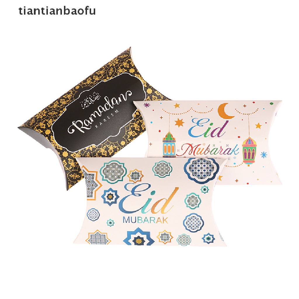 [tiantianbaofu] 10pcs EID Mubarak Bentuk Bantal Kotak Permen Ramadan Kareem Dekorasi Gift Box Butik