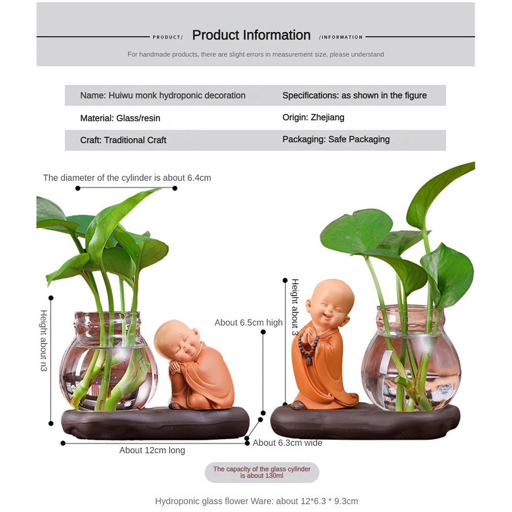 Vase Tanaman Hidroponik Vas Biksu Buddha Dekorasi Pot Bunga Kreatif Patung Buddha Hidroponik Hadiah Dekorasi Taman Rumah