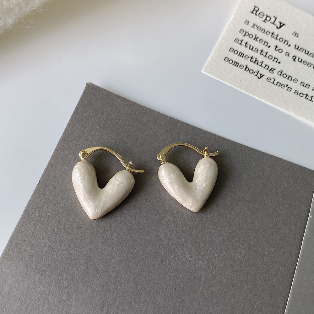 Deartiara Cahaya Mewah Premium Putih Drop Glaze Love Anting Wanita Kecil, Indah, Anting Fashion