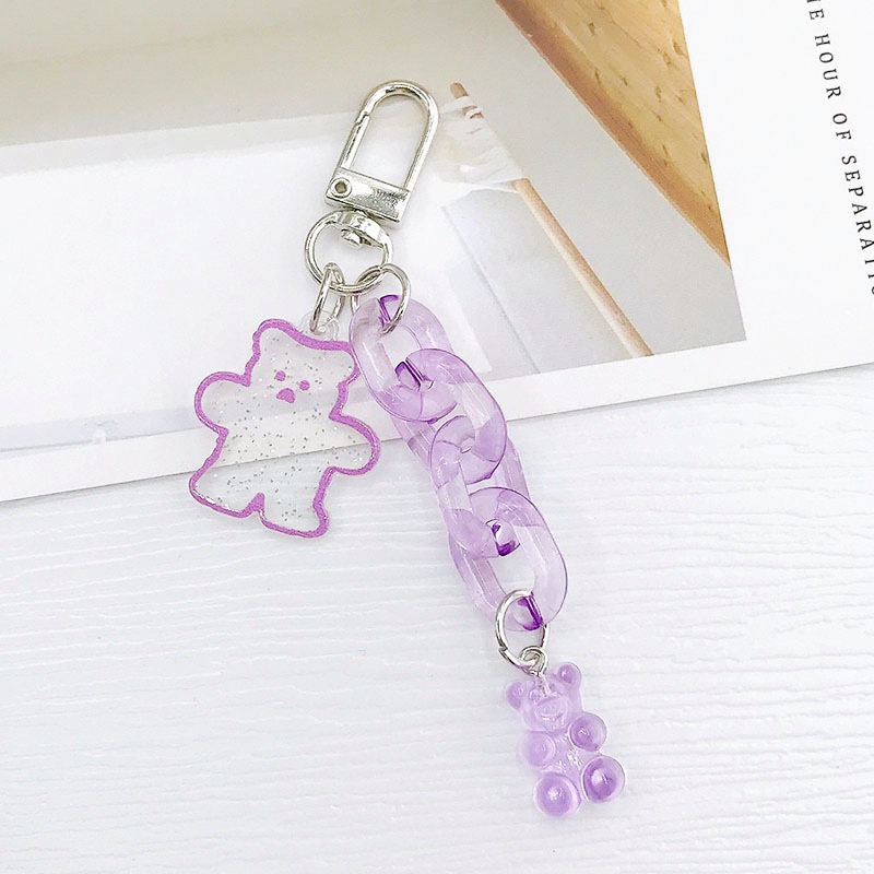 Beruang Kartun Glitter Transparan Dengan Rantai Kaitan Akrilik Charms Liontin Untuk Ponsel Universal Bluetooth Earphone Covers DIY Making