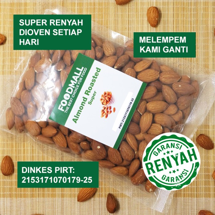 

PROMO LEBARAN 2023!! almond roasted 500 gr / almond panggang utuh / kacang almond