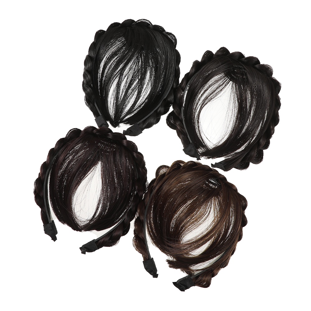 Kepang Wig Bando Dengan Poni Fashion Natural Air Bangs Hair Band Aksesoris Rambut Wanita