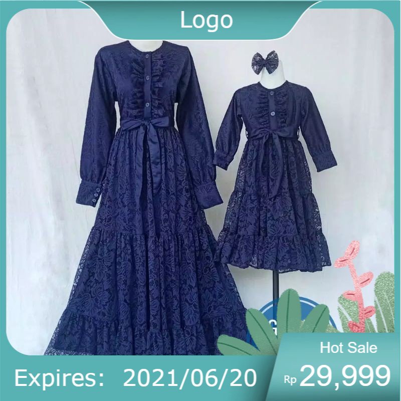 GAMIS BROKAT FURING KATUN TOYOBO ANAK & DEWASA WARNA NAVY
