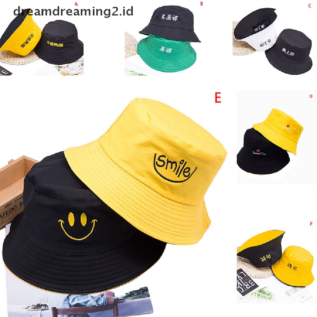 (hot) Topi Bucket Dua Sisi Unisex Wanita Pria Fashion Bob Caps Hip Hop Musim Panas Caps//