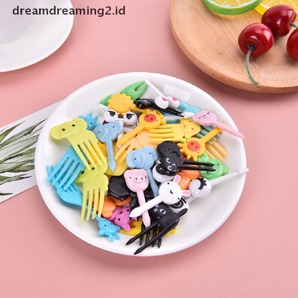 (hot) Garpu Buah Mini Kartun Makanan Anak Fruit Pick Tusuk Gigi Dekorasi Pesta Warna Random//