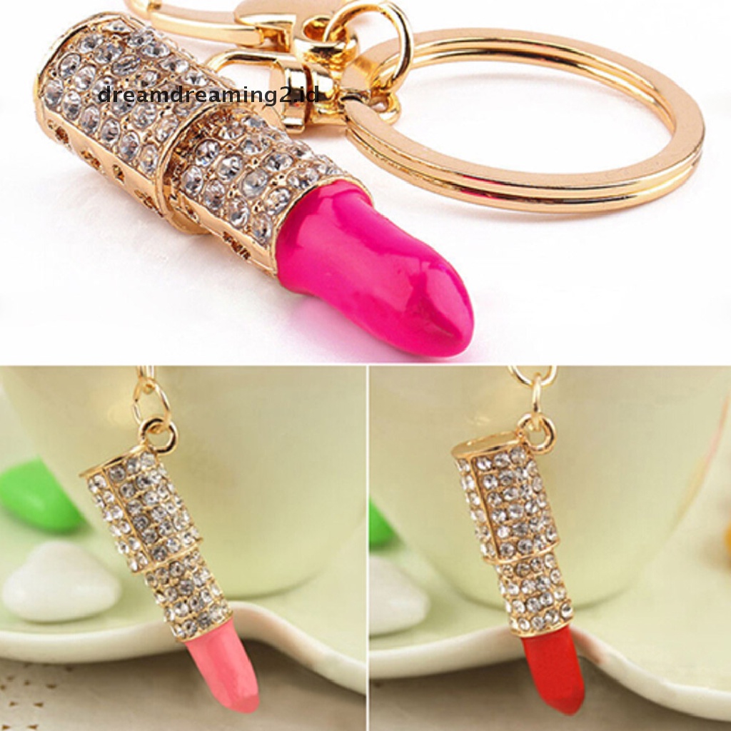 (hot) Kristal Berlian Imitasi Bibir Makeup Keyring Dompet Tas Mobil Liontin Keychain Hadiah//