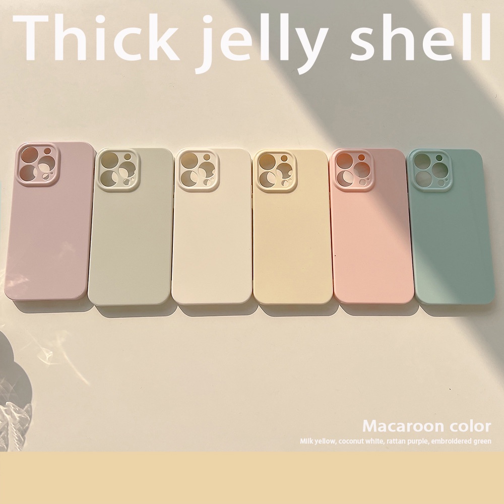 IPHONE Ins Simple Macaroon Warna Solid Glossy Silikon Case Untuk Iphone14 11 12 13 PRO MAX Casing Cover Pelindung AT0196