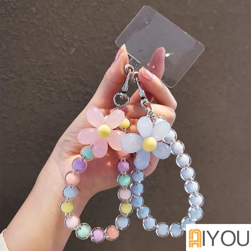 Universal Phone Case Key Candy Color Hand Chain Accessory DIY Flower Bracelet Wrist Rope Small Fresh Beaded Flower Bracelet