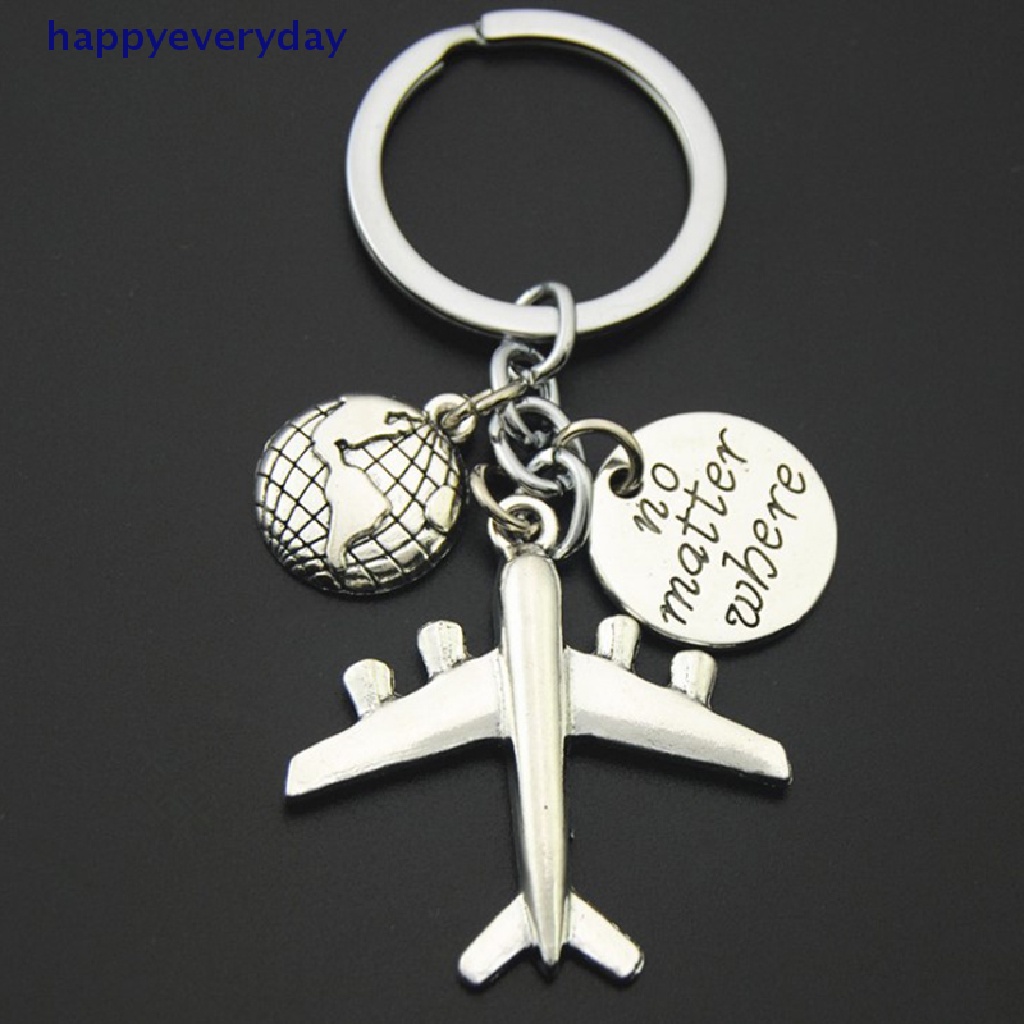 [happy] 1pc Gantungan Kunci Pesawat Bumi No Matter Tempat Liontin Travel Keyring [ID]