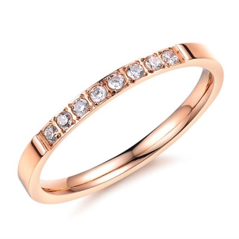 Goldkingdom Aksesoris Perhiasan Fashion Ready Stock 18k Rose Gold Diamond Plated Ring Cincin Pasangan Single-lap Sederhana Untuk Pria Dan Wanita