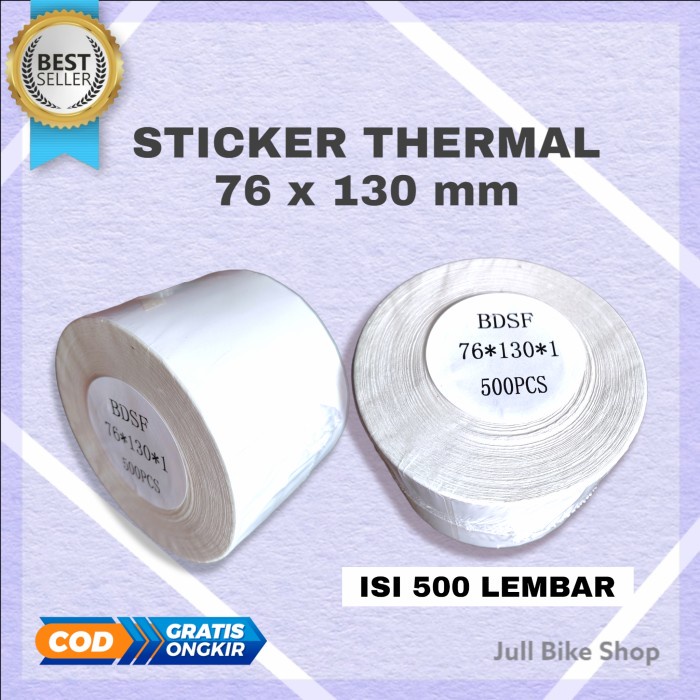 Sticker Label printer thermal 76x130 mm kecil barcode 500 lembar kertas resi 76mm x 130mm 500pcs packing paket roll stiker wiith gap