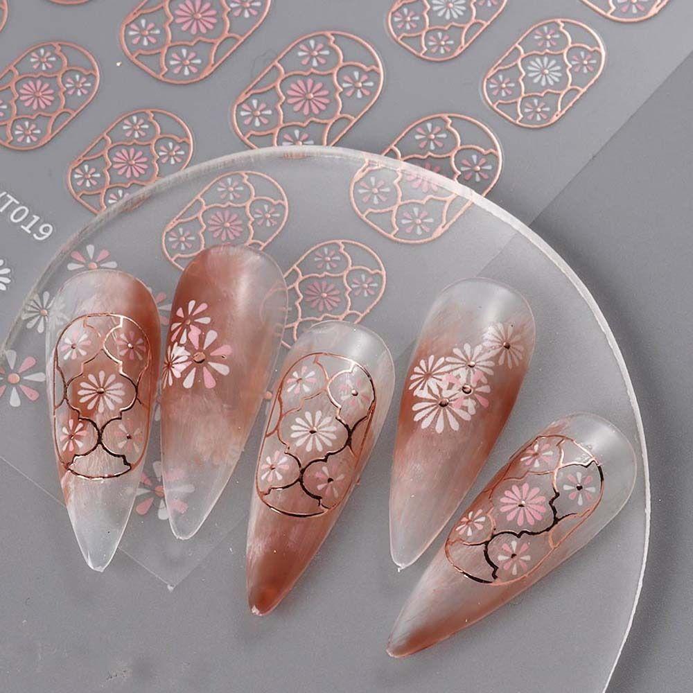 Agustina Bunga Stiker Kuku Wanita Ins Style Rose Gold Jepang Self Adhesive Nail Dekorasi
