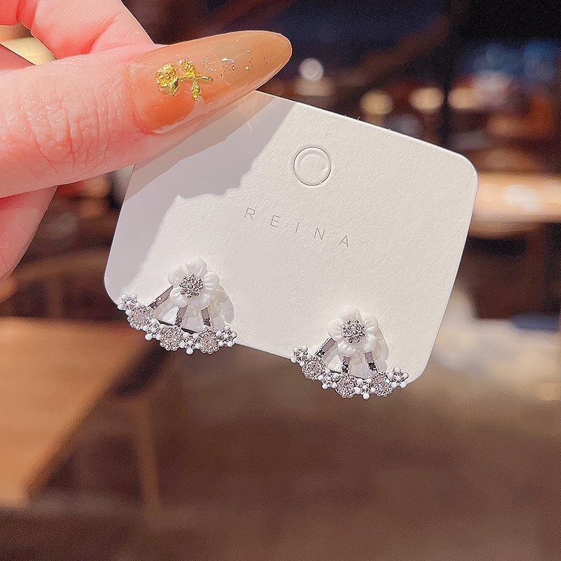 Korea INS Shell Anting Bunga Mutiara Earing Cabang Sederhana Anting Wanita Halo Gadis Perhiasan