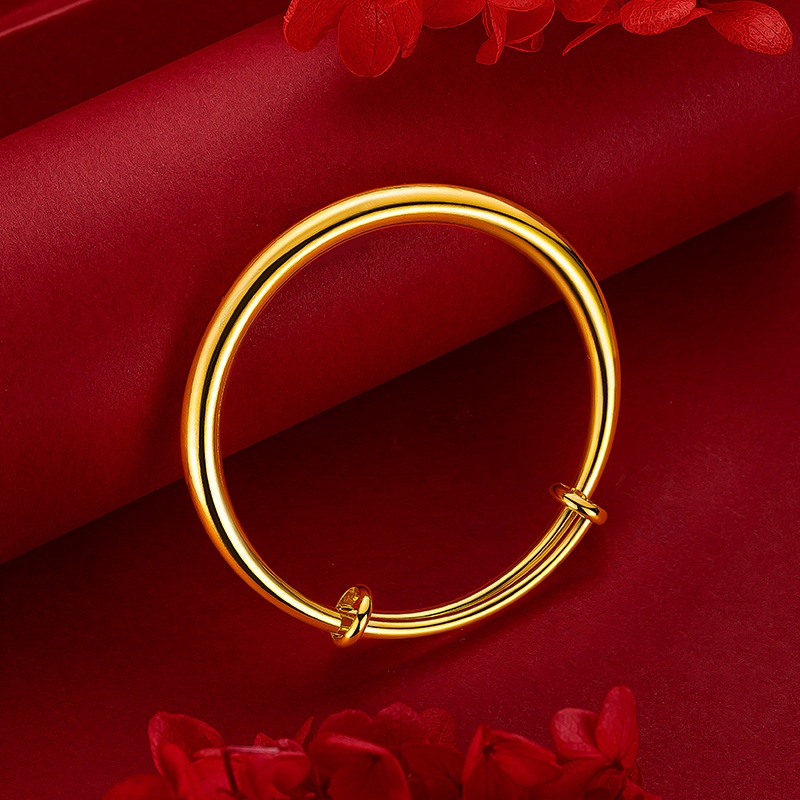 Goldkingdom Perhiasan Fashion 24k Bangkok Aksesoris Ready Stock Padat Halus Push-pull Bulat Tongkat Gelang Berlapis Emas Berat Klasik Gelang 6N