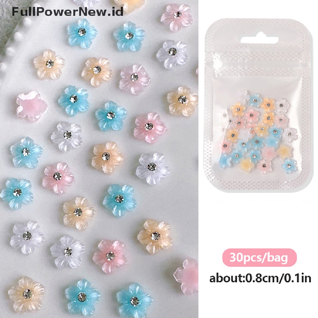 Power 30Pcs Resin Kristal 3D Bunga Nail Art Dekorasi Lucu Ukuran Campur Manicure ID