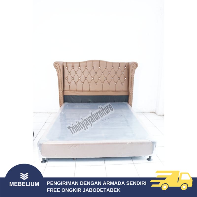 Dipan + Sandaran Tempat Tidur Tanpa Kasur Kayu Solid Premium [Mebelium]