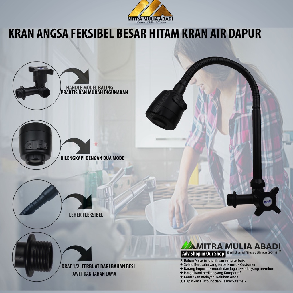 Keran / Kran Angsa Hitam Flexible Besar / Keran Stainless Hitam Dop