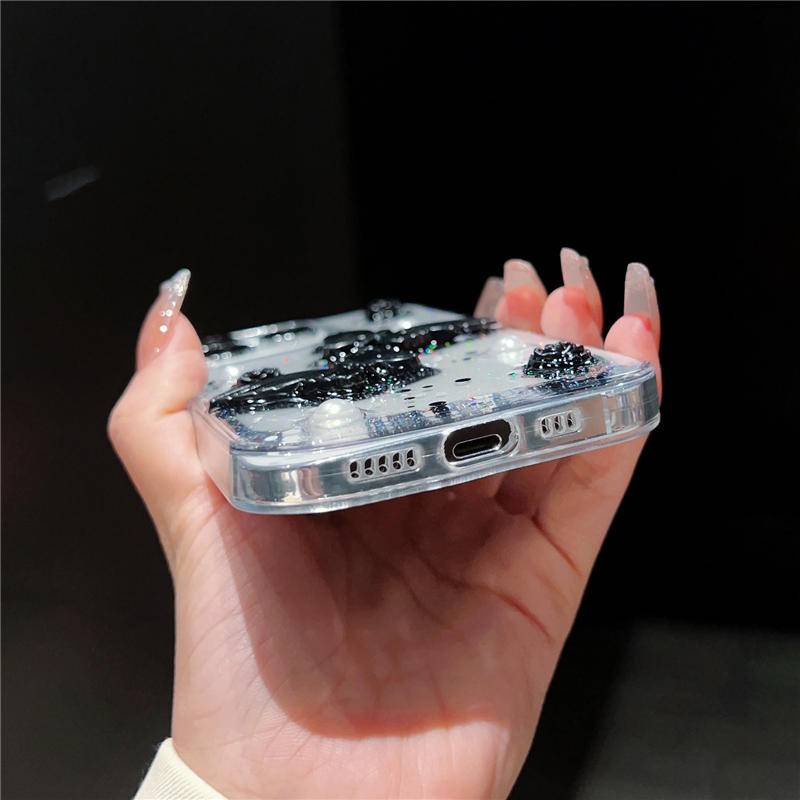 IPHONE Casing Ponsel Kupu-Kupu Mutiara Bling Glitter 3D Untuk Iphone14 13 12 11 Pro Max 14Plus Beauty Rose Transparan Epoxy Shockproof Cover