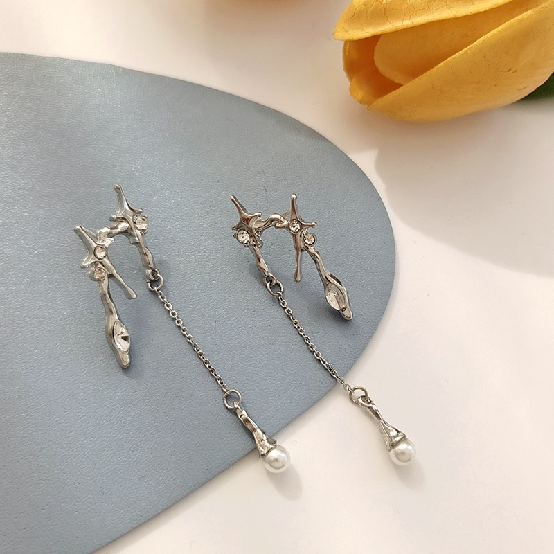 Yeezii Anting Perak Bintang Tidak Teratur Untuk Wanita Rumbai Mutiara Earring Perhiasan Aksesoris