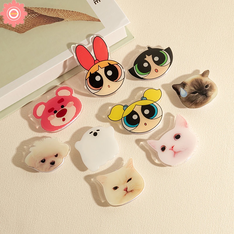 Cute Strawberry Bear Manyo Phone Grip Foldable Bracket The Power.puff Girls Glossy Lovely Cat Dog Lucu Kartun Hantu Universal Scalable Phone Stand Holder