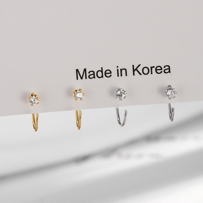 Anting Kait Gantung Bahan Tembaga Hias Zircon Gaya Simple / Korea Untuk Wanita