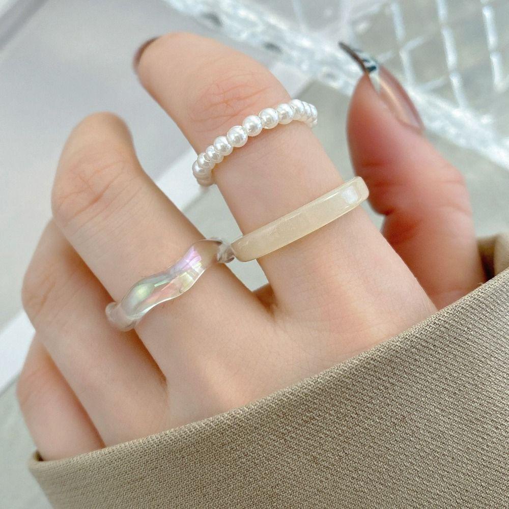 Needway Nikmat Pesta Hadiah Ulang Tahun Elegan Lingkaran Vegetarian Kpop Perhiasan Manik-Manik Produk Ladies Akrilik Gaya Korea Resin Cincin