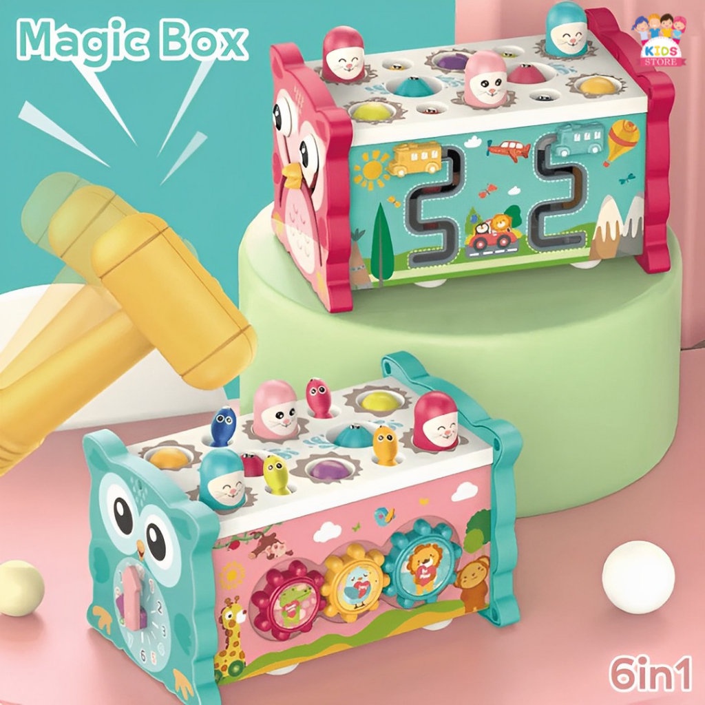 Magic Box 6in1 Multifungsi | Mainan Edukasi Anak 2-3-4-5-6-7 Tahun Laki Laki Perempuan 2023 Memancing Pukul Kayu