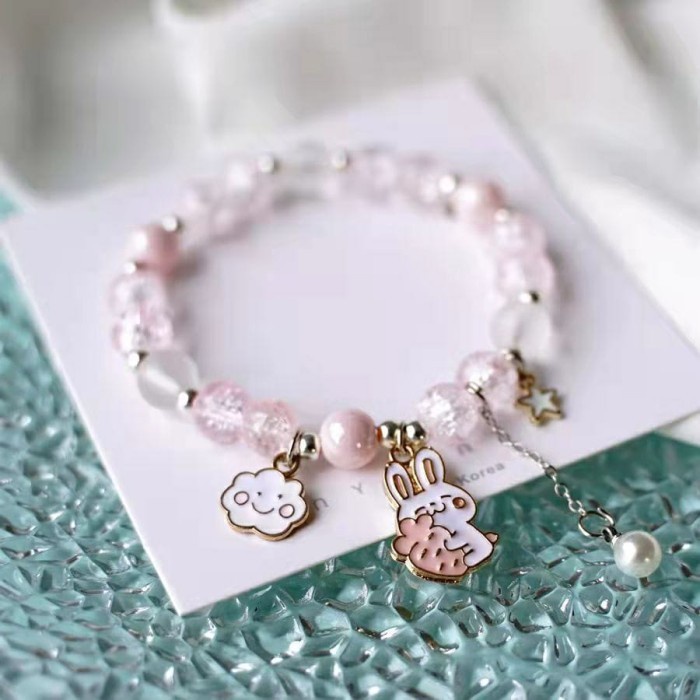 Gelang Unicorn Pearl Bunny Lucu Premium Korea Pink Kado Cewek Peremuan