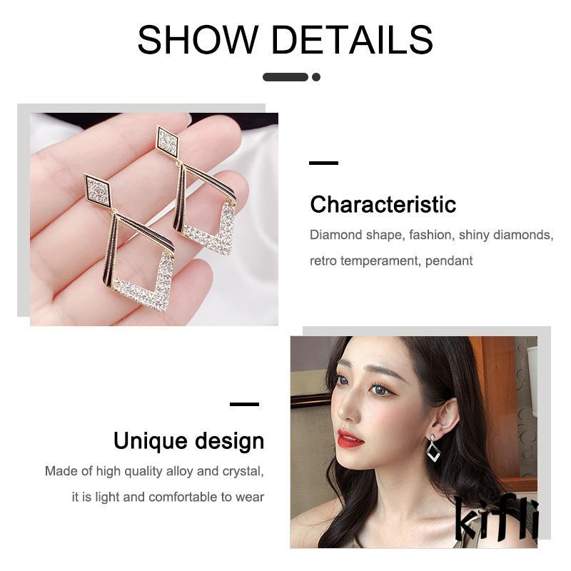 [KD] Temperamen Gaya Panjang Wanita Electroplated Belah Ketupat Geometris Cahaya Anting Mewah