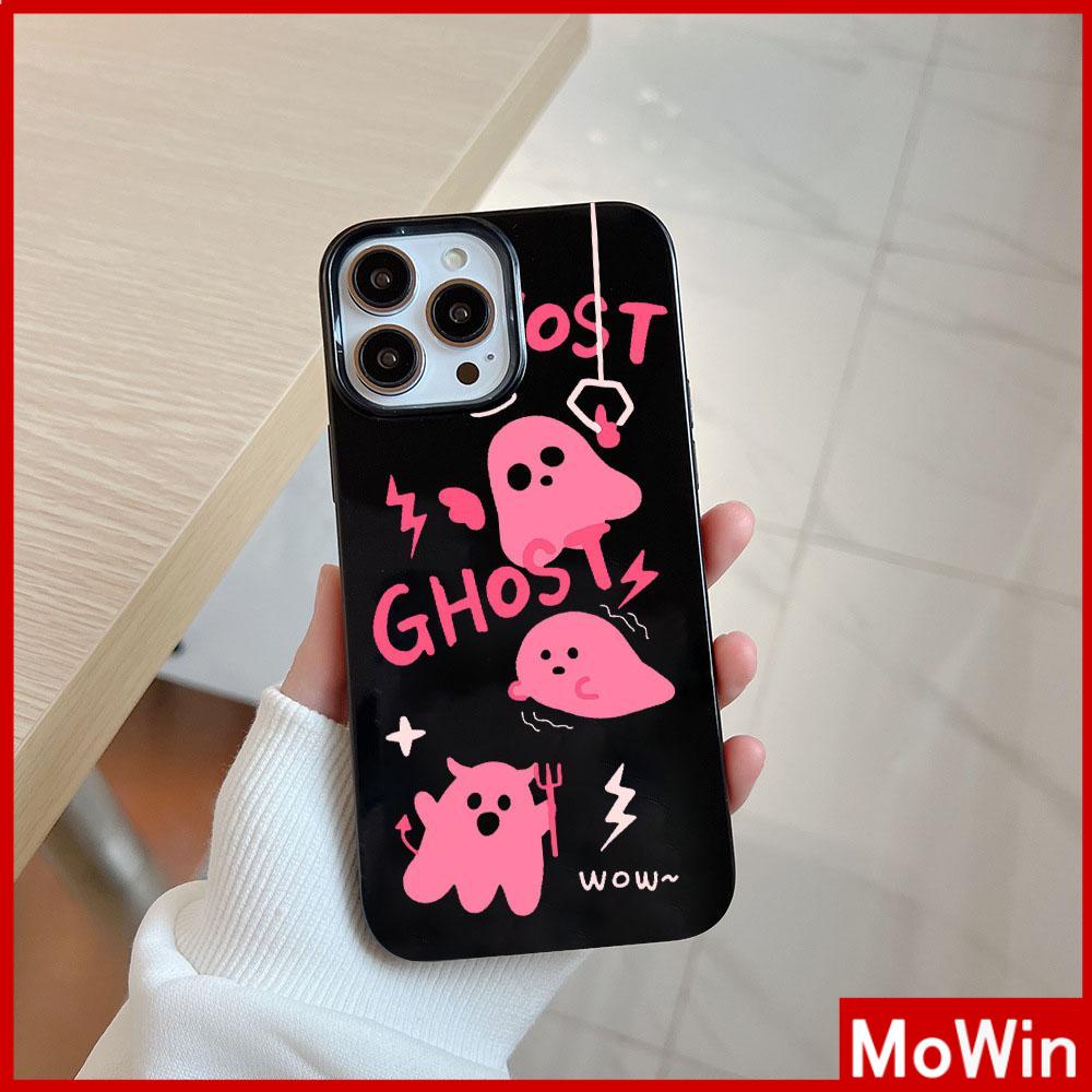 For iPhone 14 Pro Max iPhone Case Black Glossy TPU Soft Case Shockproof Protection Camera Pink Cute Ghost Compatible with iPhone 13 Pro max 12 Pro Max 11 xr xs max 7Plus 8Plus