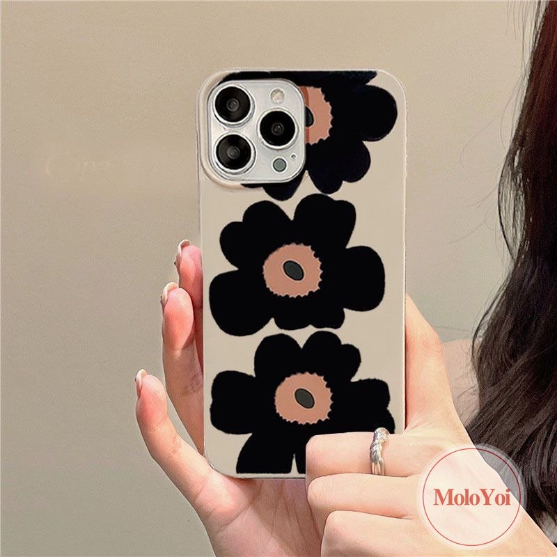 IPHONE Ins Gaya Korea Glossy Shockproof Case Kompatibel Untuk Iphone11 14 13 12 Pro Max 7Plus XR 87 Plus X XS Max SE 2020 Perlindungan Kamera Tiga Bunga Sederhana Tpu Lembut Ponsel Cover