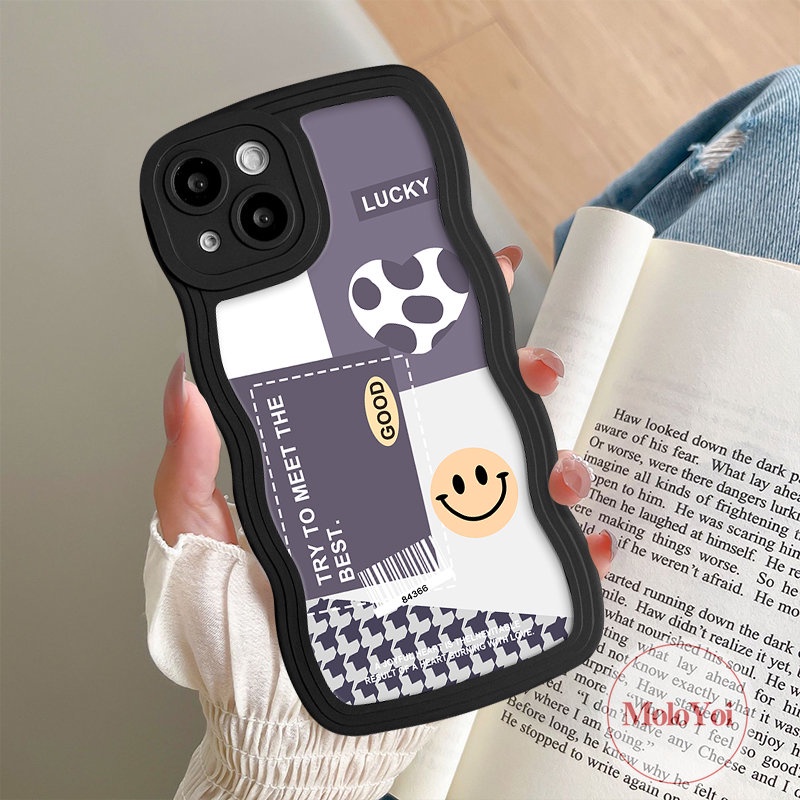 IPHONE Casing Pola Sambungan Smile Leopard Houndstooth Kompatibel Untuk Iphone14 12 11 13 Pro Max 7Plus 7 6 6s 8 14 Plus XR X XS Max SE 2020 Fashion Wavy Edge Tpu Soft Cover